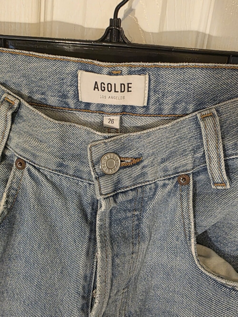 AGOLDE 80s Tapered Baggy Light Wash Raw Hem Denim Size 26W 28L - Picture 7 of 12